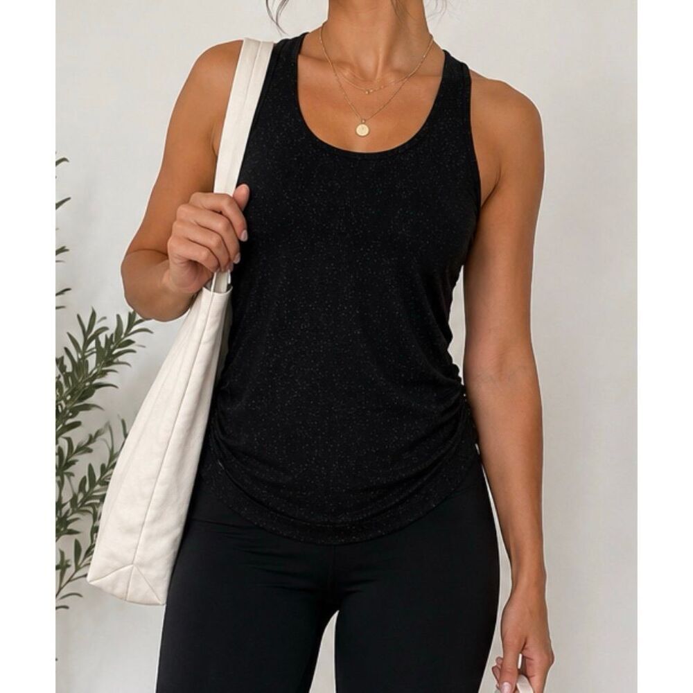 Athleta XS Black Racerback Athletic Tank Top Ruched Yoga Workout Activewear